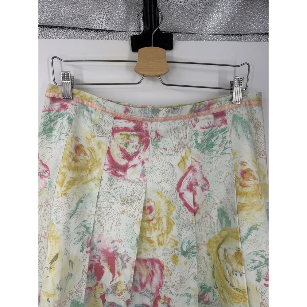 Vintage Odille Womens Skirt Size 10 Knee Length Watercolour Floral Cotton Boho - Picture 5 of 9